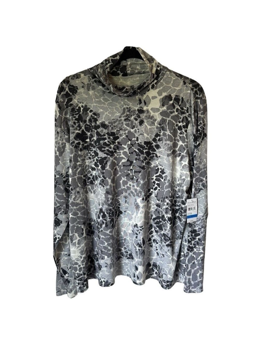 Studio Works Women’s Cowl Neck Long Sleeve T-shirt Grey Leopard Size XL